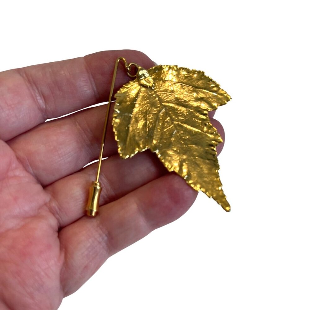 Retro Gold Tone Leaf Pin Brooch Stickpin Fall Botanical Nature Autumn Vintage - Picture 5 of 8
